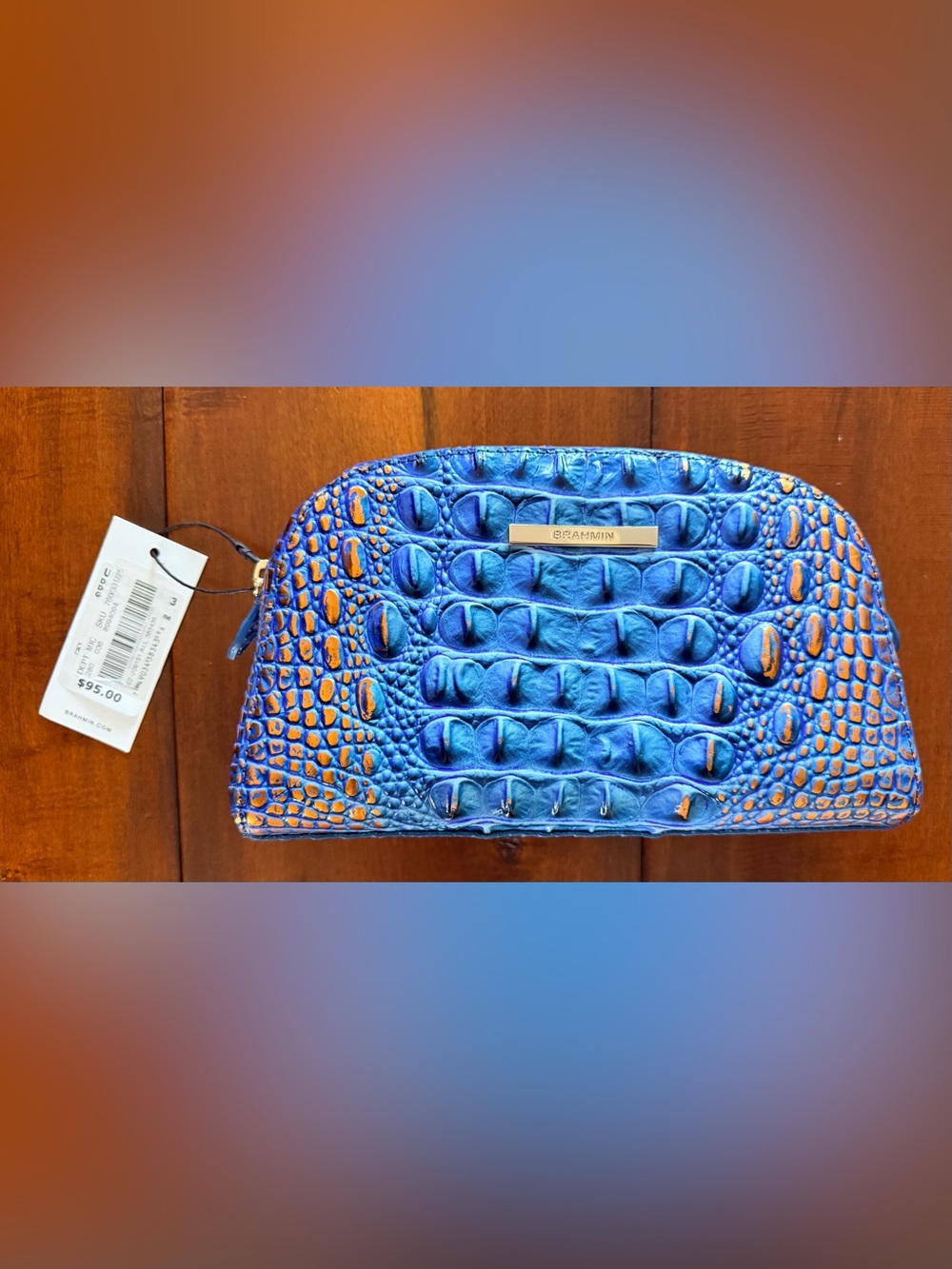 Brahmin Electric Blue Croc-Embossed Wristlet